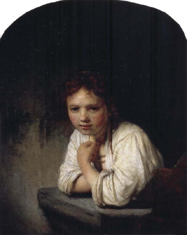REMBRANDT Harmenszoon van Rijn Girl Leaning on a Window Sill oil painting image